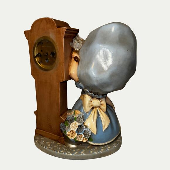 Vintage 1971 Byron Mold Girl with Grandfather Clock Figurine, Blue Bonnet Decor - Picture 6 of 13